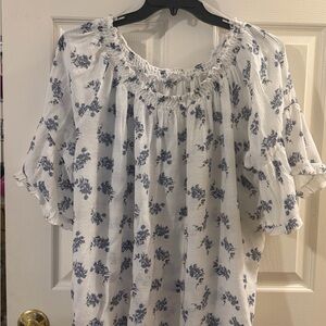 Fun White and Blue Floral Women's Blouse